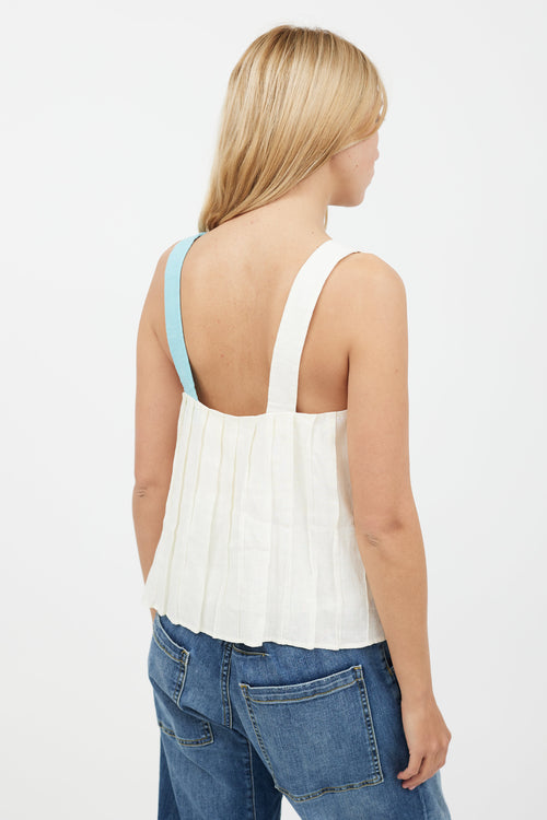 Mara Hoffman White & Blue Pleated Tank Top