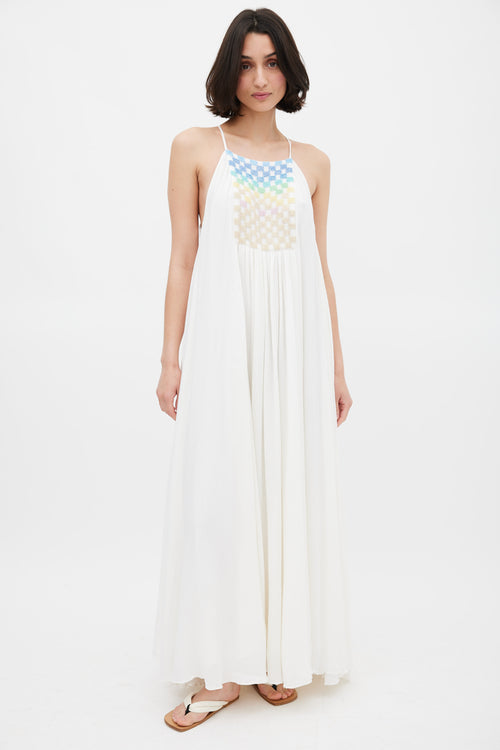 Mara Hoffman White & Multicolour Beaded Trapeze Dress