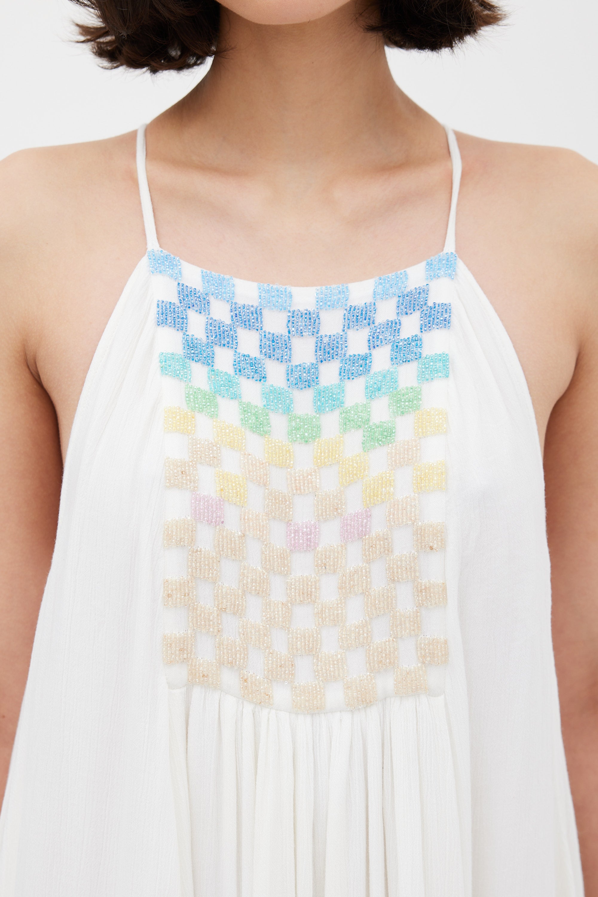Mara Hoffman // White & Multicolour Beaded Trapeze Dress – VSP Consignment