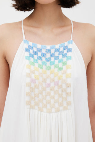 Mara Hoffman White & Multicolour Beaded Trapeze Dress
