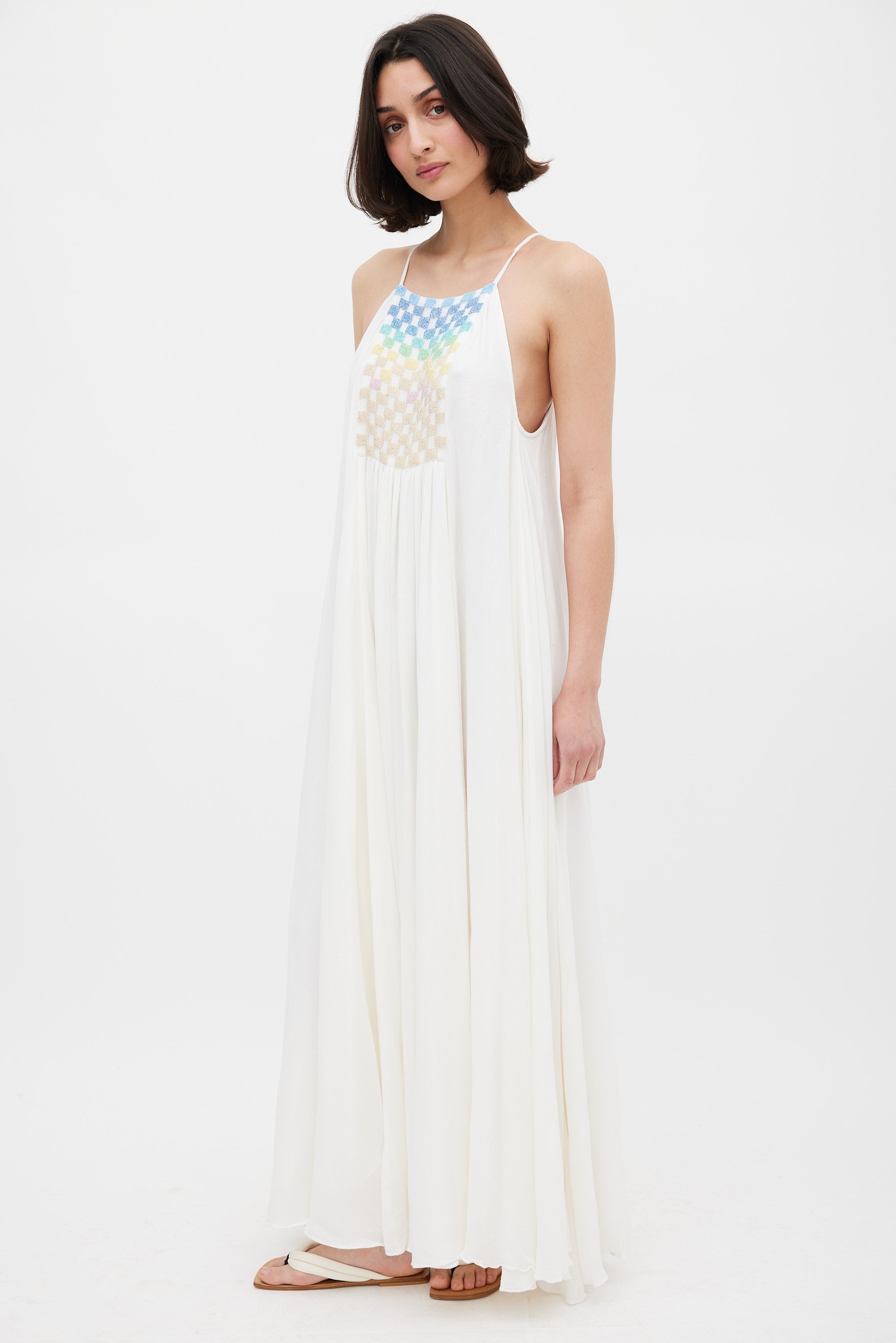Mara Hoffman // White & Multicolour Beaded Trapeze Dress – VSP Consignment