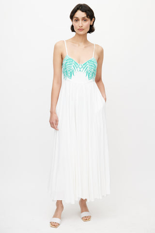 Mara Hoffman White & Green Linen Embroidered Maxi Dress