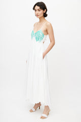 Mara Hoffman White & Green Linen Embroidered Maxi Dress