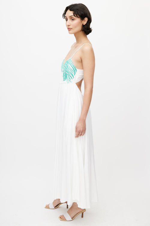 Mara Hoffman White & Green Linen Embroidered Maxi Dress