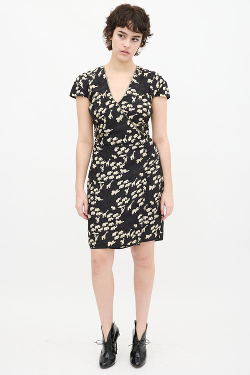 Marc Jacobs Black & Cream Printed Gathered Dress