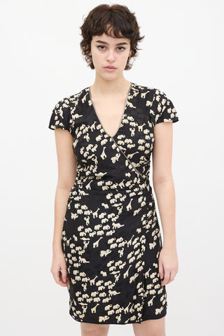 Marc Jacobs Black & Cream Printed Gathered Dress