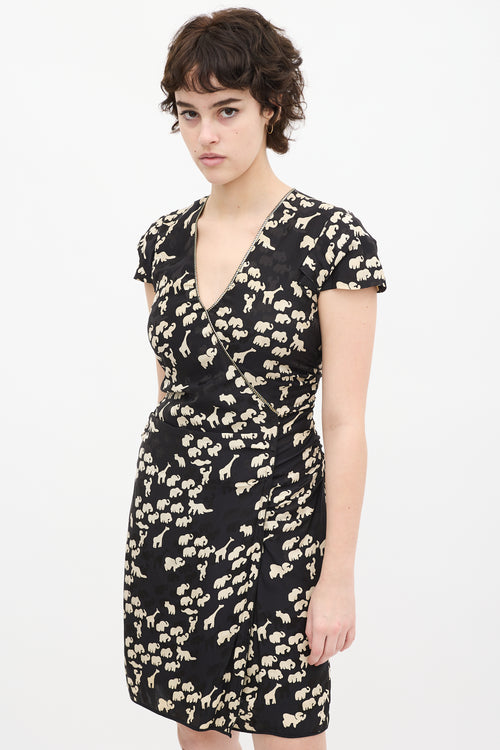 Marc Jacobs Black & Cream Printed Gathered Dress