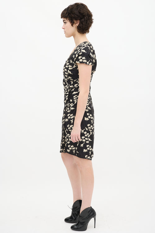 Marc Jacobs Black & Cream Printed Gathered Dress