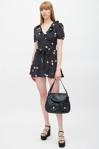 Marc Jacobs Black & Gold Leather Contrast Stitch Bag
