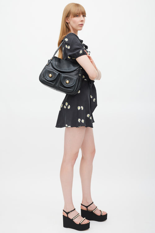 Marc Jacobs Black & Gold Leather Contrast Stitch Bag