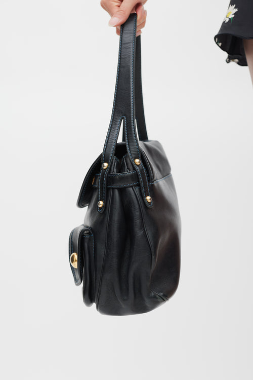 Marc Jacobs Black & Gold Leather Contrast Stitch Bag