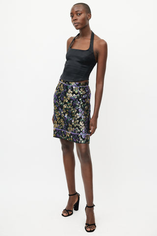 Marc Jacobs Black & Multicolour Metallic Jacquard Skirt