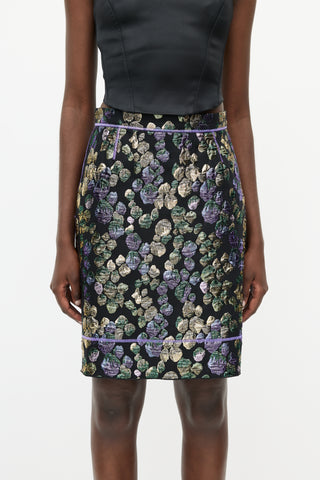 Marc Jacobs Black & Multicolour Metallic Jacquard Skirt