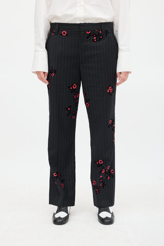 Marc Jacobs Black & Red Striped Floral Trouser