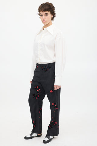 Marc Jacobs Black & Red Striped Floral Trouser