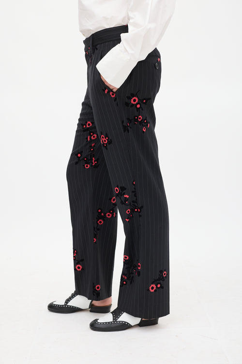 Marc Jacobs Black & Red Striped Floral Trouser