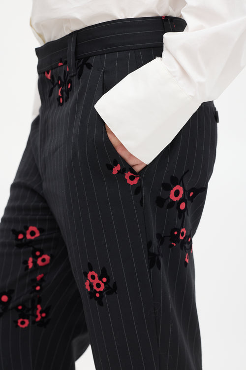 Marc Jacobs Black & Red Striped Floral Trouser