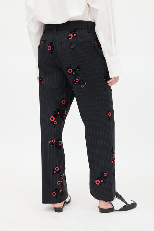 Marc Jacobs Black & Red Striped Floral Trouser