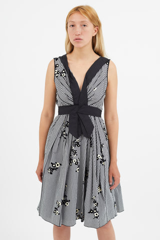Marc Jacobs Black & White Gingham Floral Dress