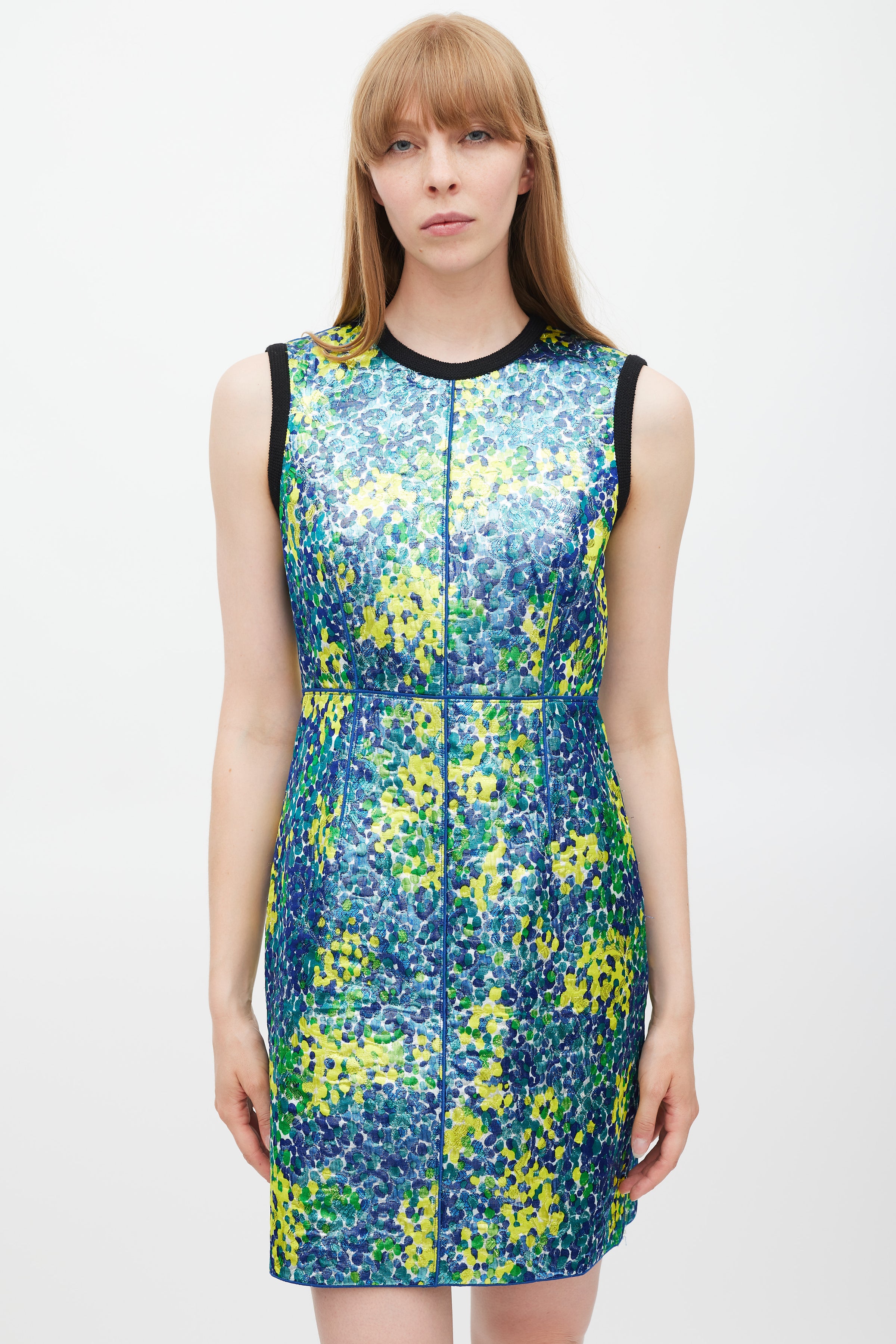 Marc Jacobs // Blue & Multicolour Metallic Jacquard Abstract Dress VSP Consignment Marc Jacobs // Blue & Multicolour Metallic Jacquard Abstract Dress VSP Consignment