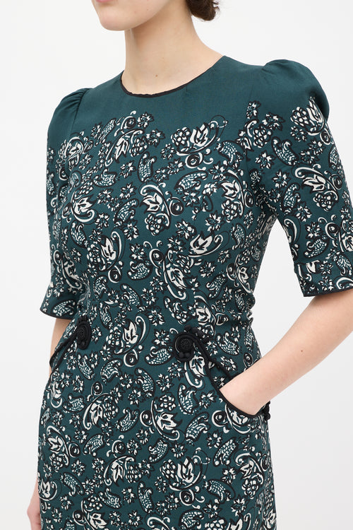 Marc Jacobs Teal & Multi Paisley Midi Dress