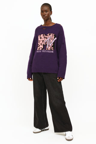 Marc Jacobs Purple & Pink Distressed Knit Sweater