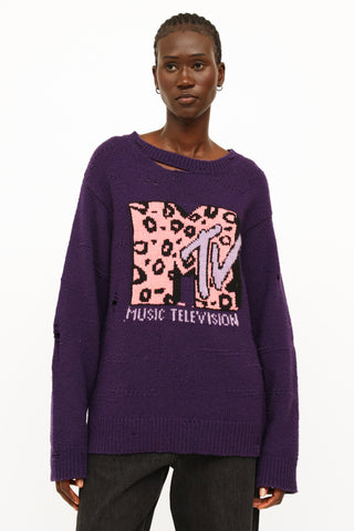 Marc Jacobs Purple & Pink Distressed Knit Sweater