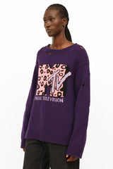 Marc Jacobs Purple & Pink Distressed Knit Sweater