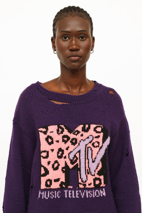 Marc Jacobs Purple & Pink Distressed Knit Sweater