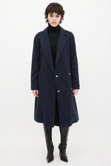 Marc Jacobs Navy Wool Herringbone Coat