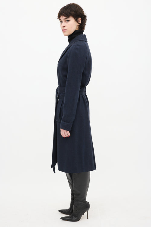 Marc Jacobs Navy Wool Herringbone Coat