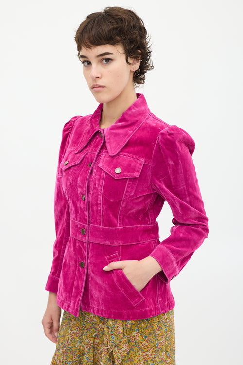 Marc Jacobs Pink Velvet Jean Shirt Jacket