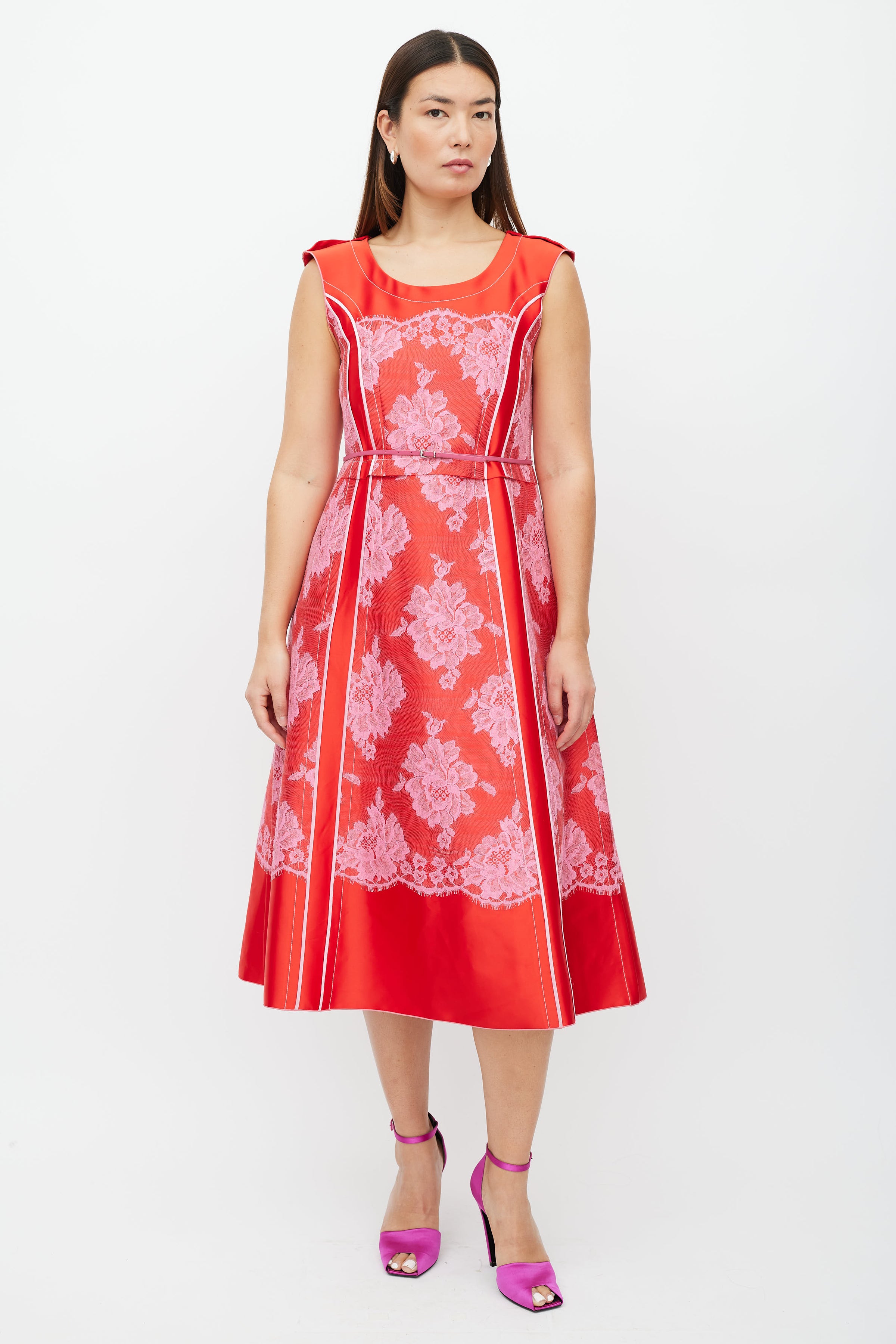Marc Jacobs // Red & Pink Lace Midi Dress VSP Consignment Marc Jacobs // Red & Pink Lace Midi Dress VSP Consignment