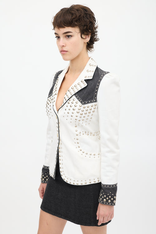 Marc Jacobs White & Black Studded Denim Jacket