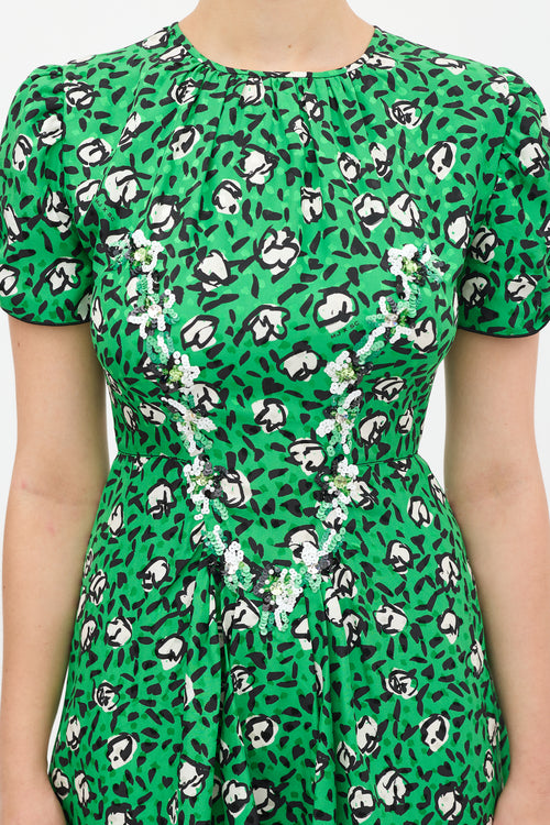 Marc Jacobs X Sofia Coppola Green & Black Silk The 40's Floral Dress