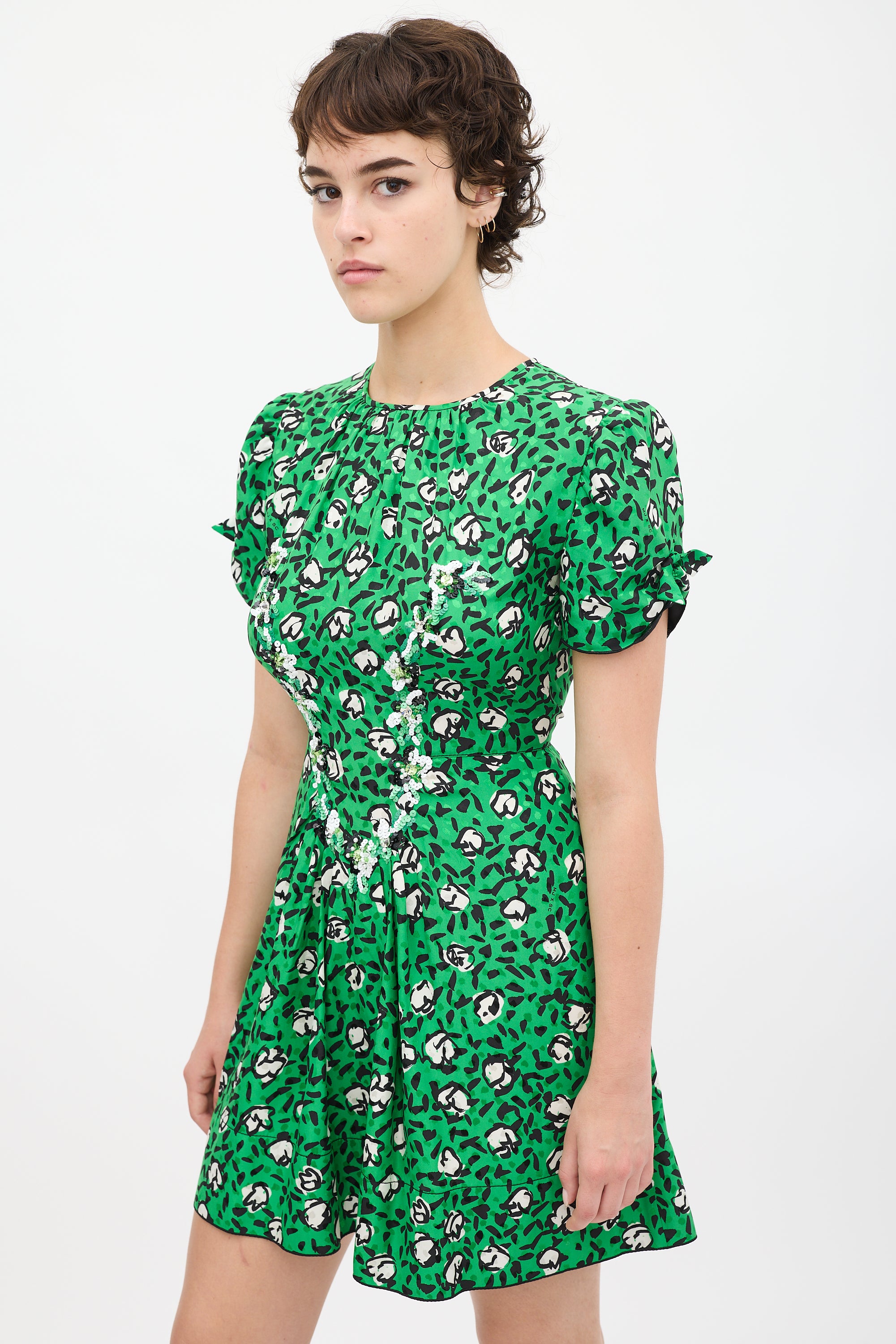 Marc Jacobs // X Sofia Coppola Green & Black Silk The 40's Floral Dress VSP Consignment Marc Jacobs // X Sofia Coppola Green & Black Silk The 40's Floral Dress VSP Consignment