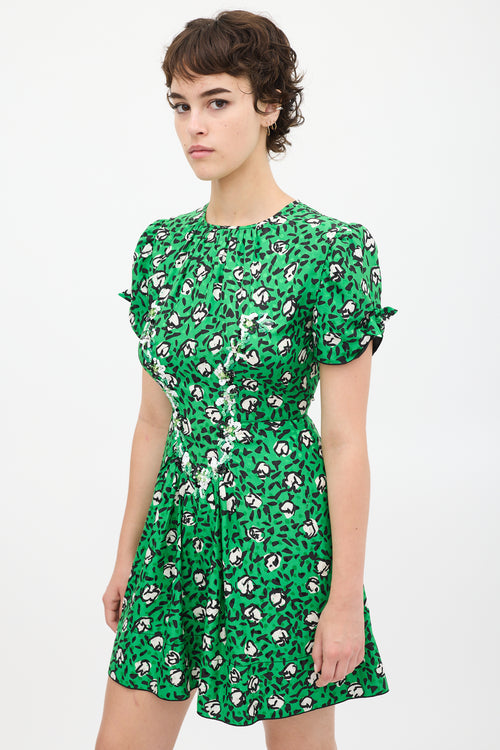 Marc Jacobs X Sofia Coppola Green & Black Silk The 40's Floral Dress