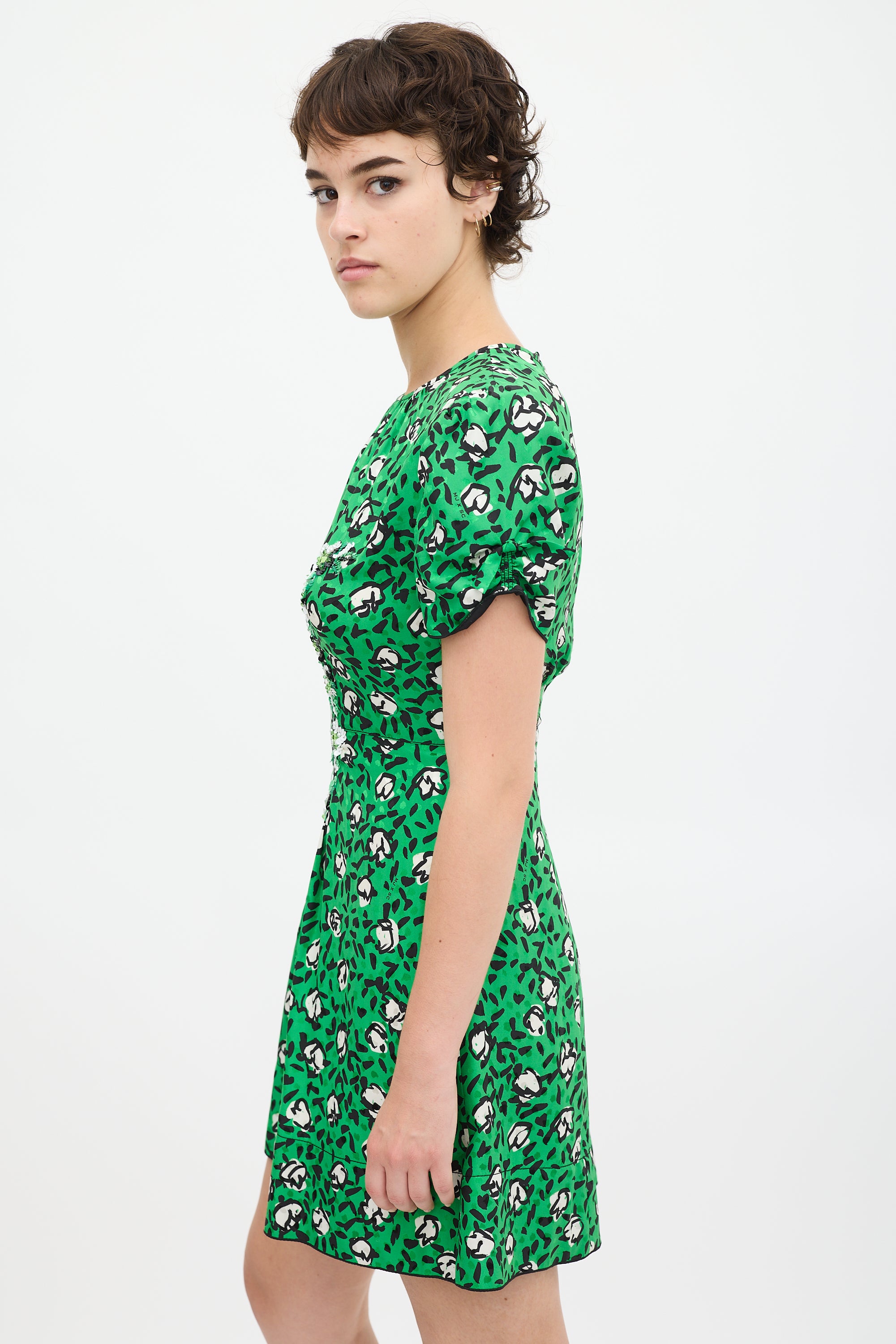 marc jacobs green silk dress Marc Jacobs heart Print Emerald Green SILK Peplum dress ( Size 0 )