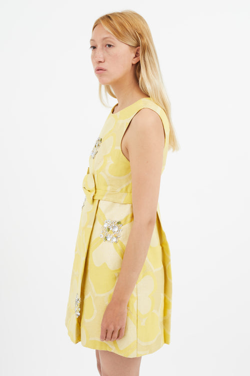 Marc Jacobs Yellow Brocade Embellished Dress