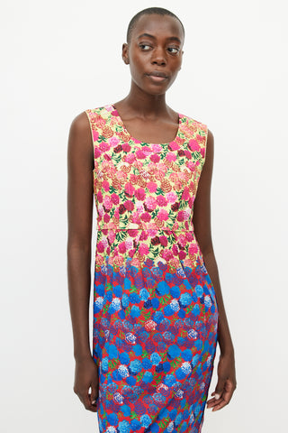 Marc Jacobs Yellow & Multicolour Pleated Floral  Dress