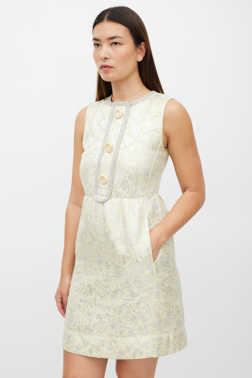 Marc Jacobs Yellow & Silver Floral Jacquard Dress