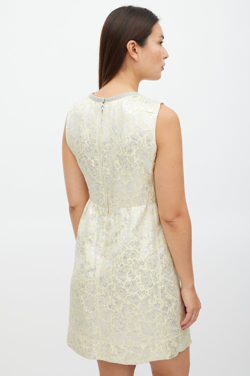 Marc Jacobs Yellow & Silver Floral Jacquard Dress