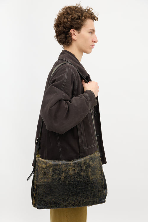 Marc Marmel Cracked Leather Jaxx Messenger Bag