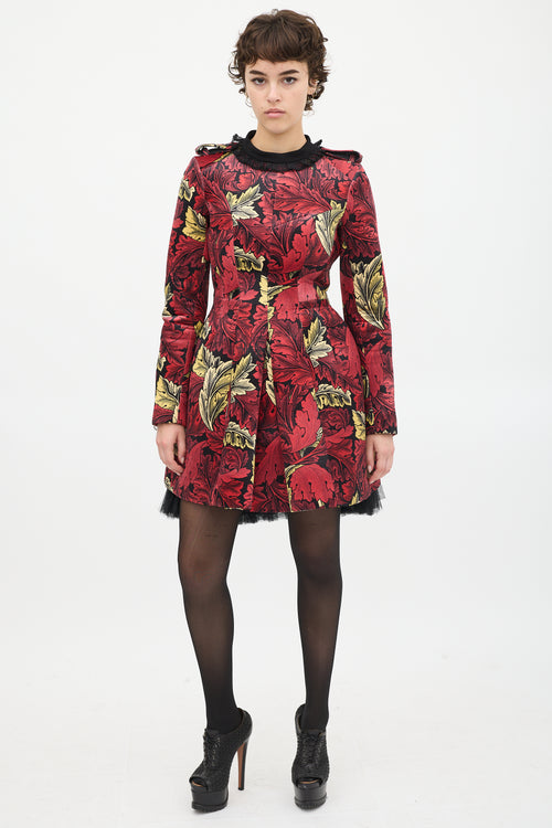 Marc by Marc Jacobs Red Velour Floral Ruffled Dress