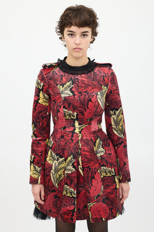 Marc by Marc Jacobs Red Velour Floral Ruffled Dress