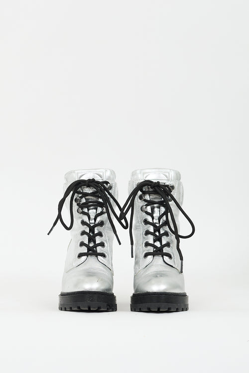 Marc Jacobs Silver Metallic Leather Crosby Platform Boot