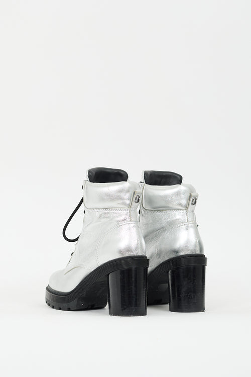 Marc Jacobs Silver Metallic Leather Crosby Platform Boot