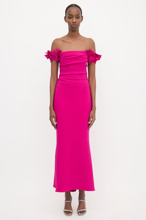 Marchesa Crepe Off Shoulder Maxi Dress