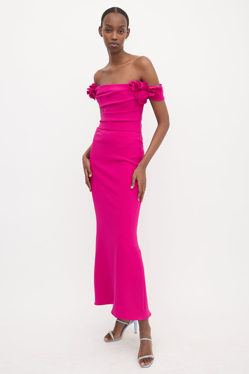 Marchesa Crepe Off Shoulder Maxi Dress