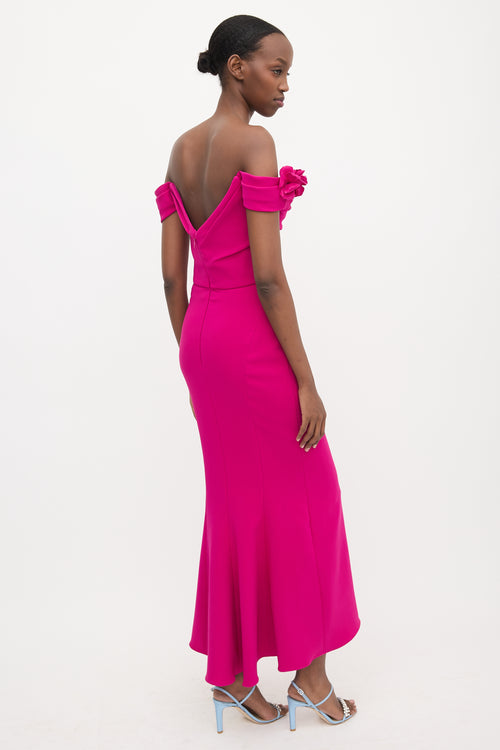 Marchesa Crepe Off Shoulder Maxi Dress